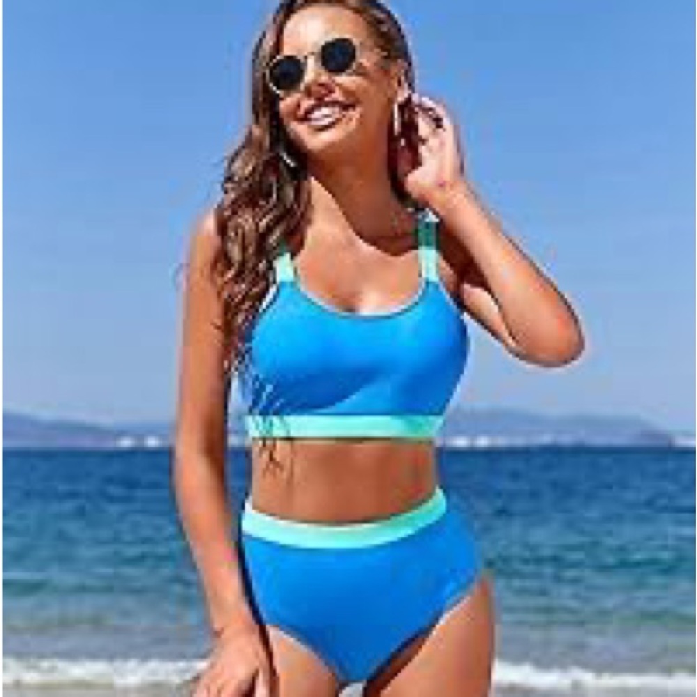 Adisputent Womens High Waisted Bikini Set Halter Top Tummy Control 2-Pc Suit SM